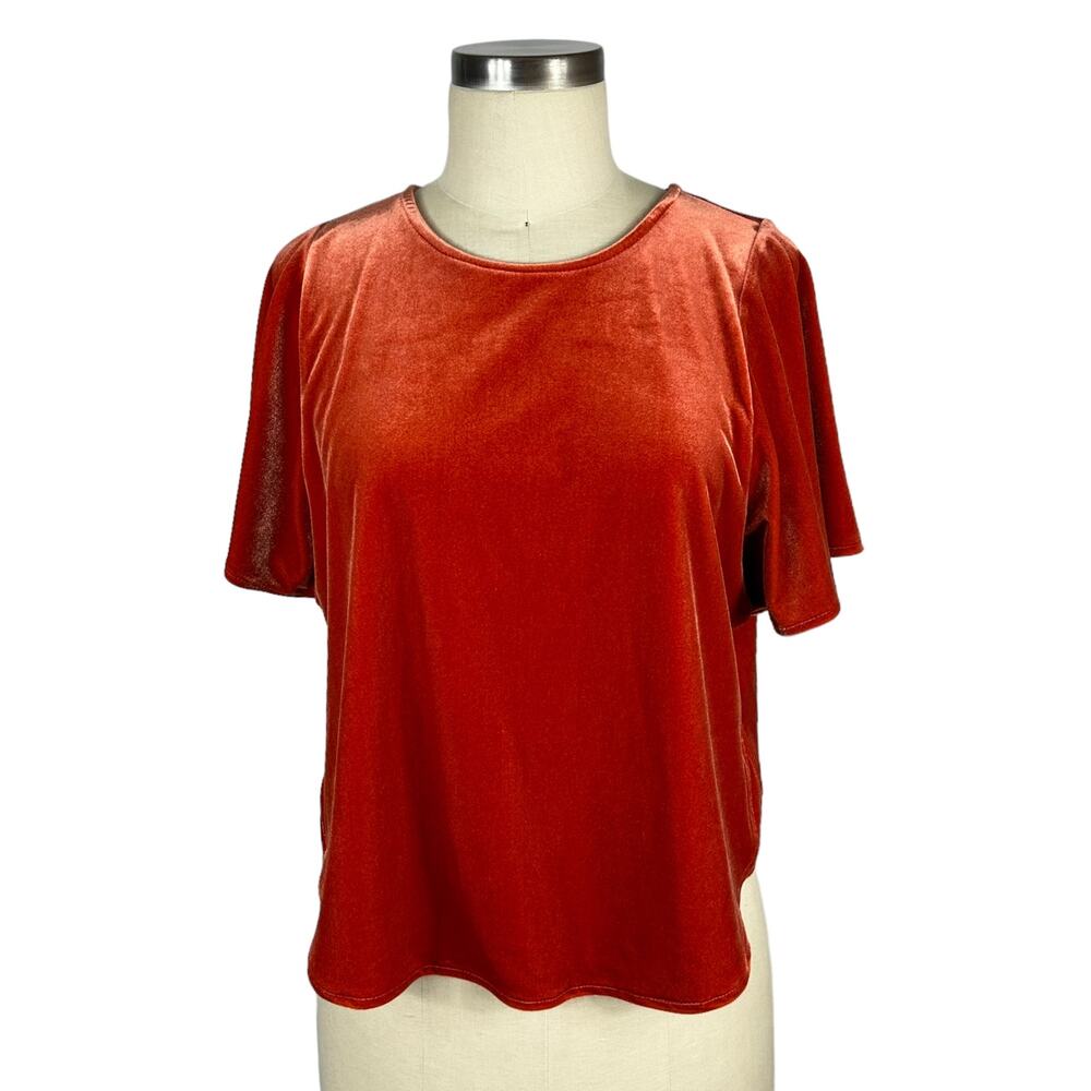 MADEWELL Velvet Butter Fly Cropped‎ Top Butterfly Rust Orange Red Women's Size S